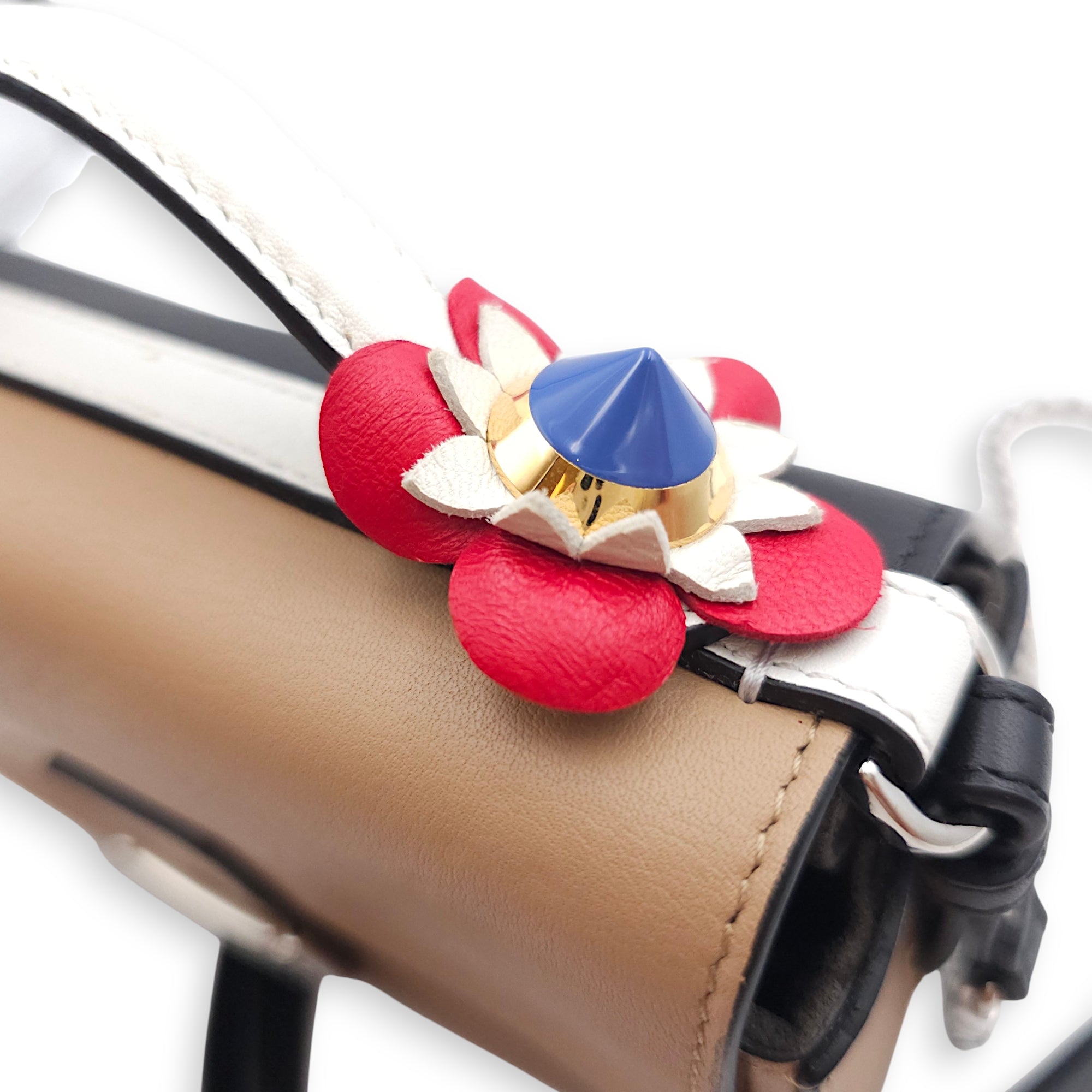 Double Baguette with Floral Appliques Micro Black/Beige Crossbody Bag in Nappa Leather, Silver hardware