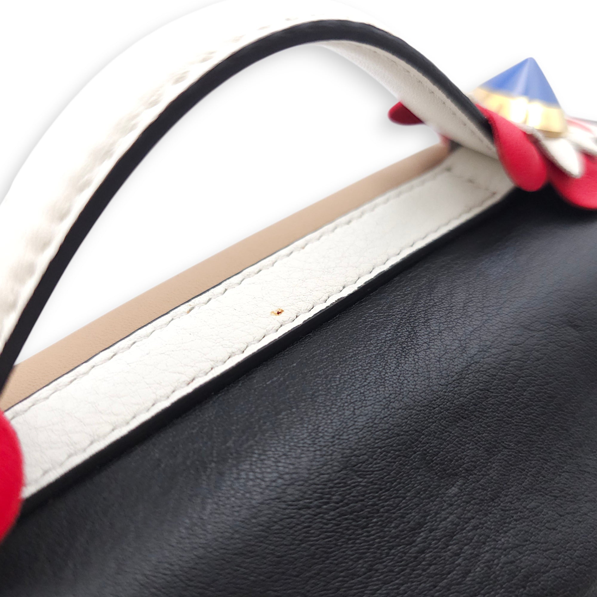 Double Baguette with Floral Appliques Micro Black/Beige Crossbody Bag in Nappa Leather, Silver hardware