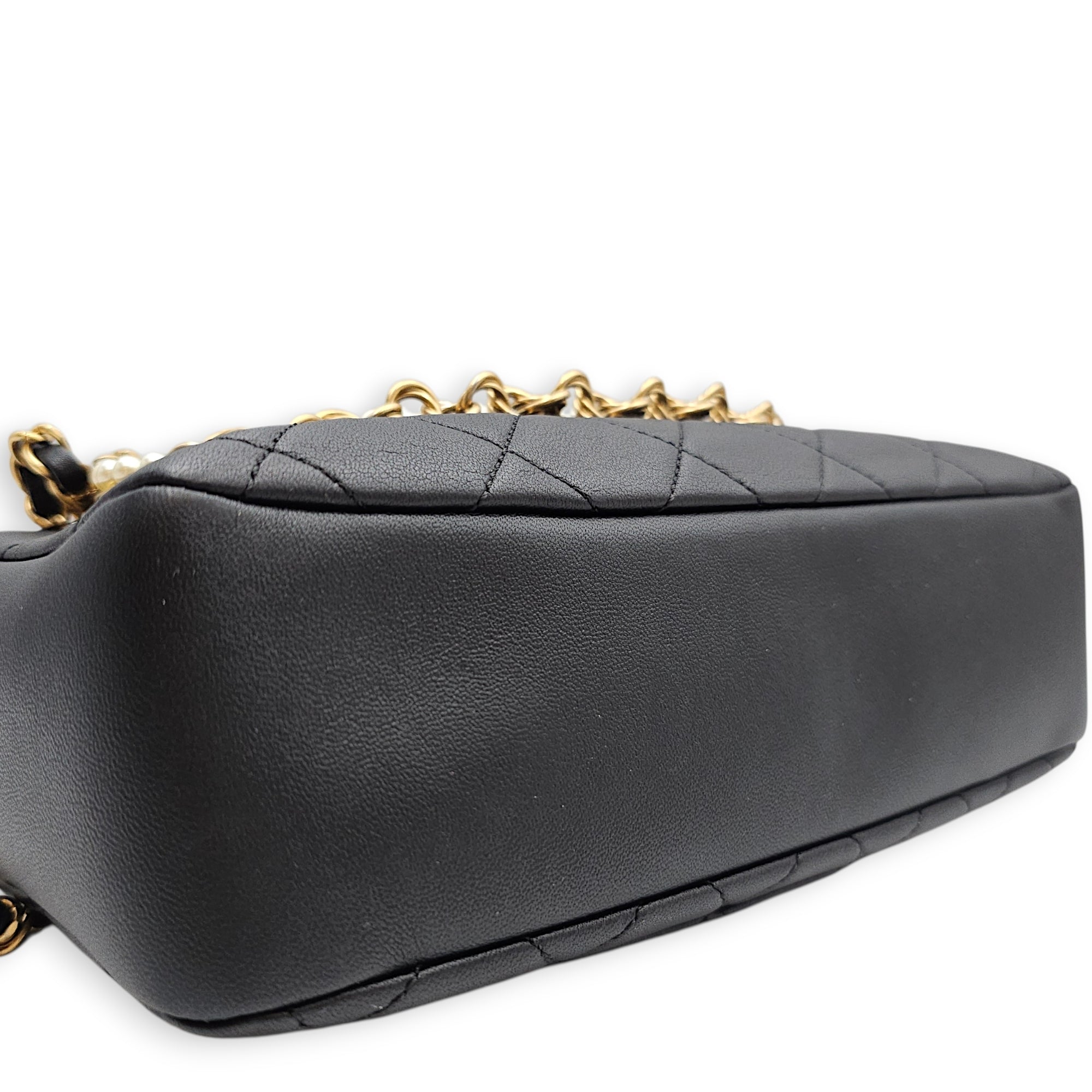 Quilted All About Chains Camera 24cm Black Shoulder Bag in Lambskin Gold hardware