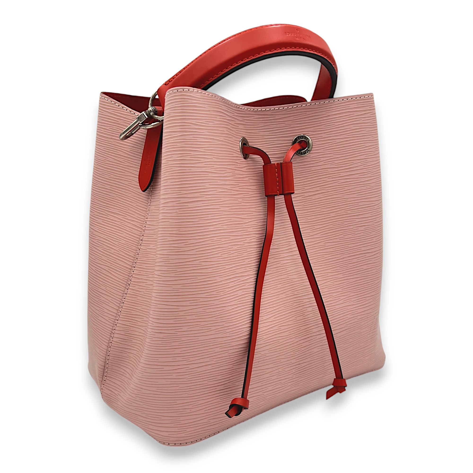 NeoNoe MM Pink Bucket Bag in Epi Leather, Silver hardware