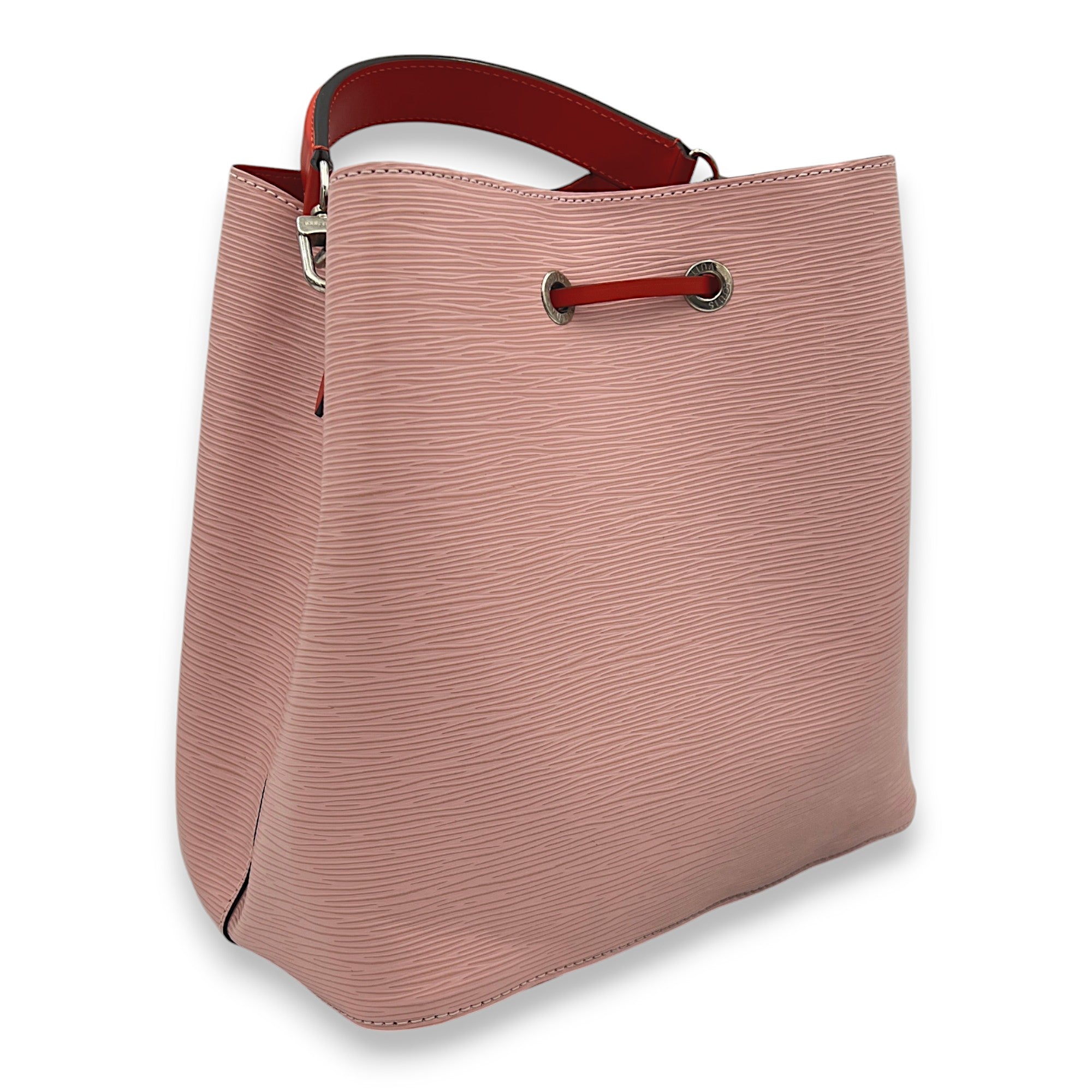 NeoNoe MM Pink Bucket Bag in Epi Leather, Silver hardware