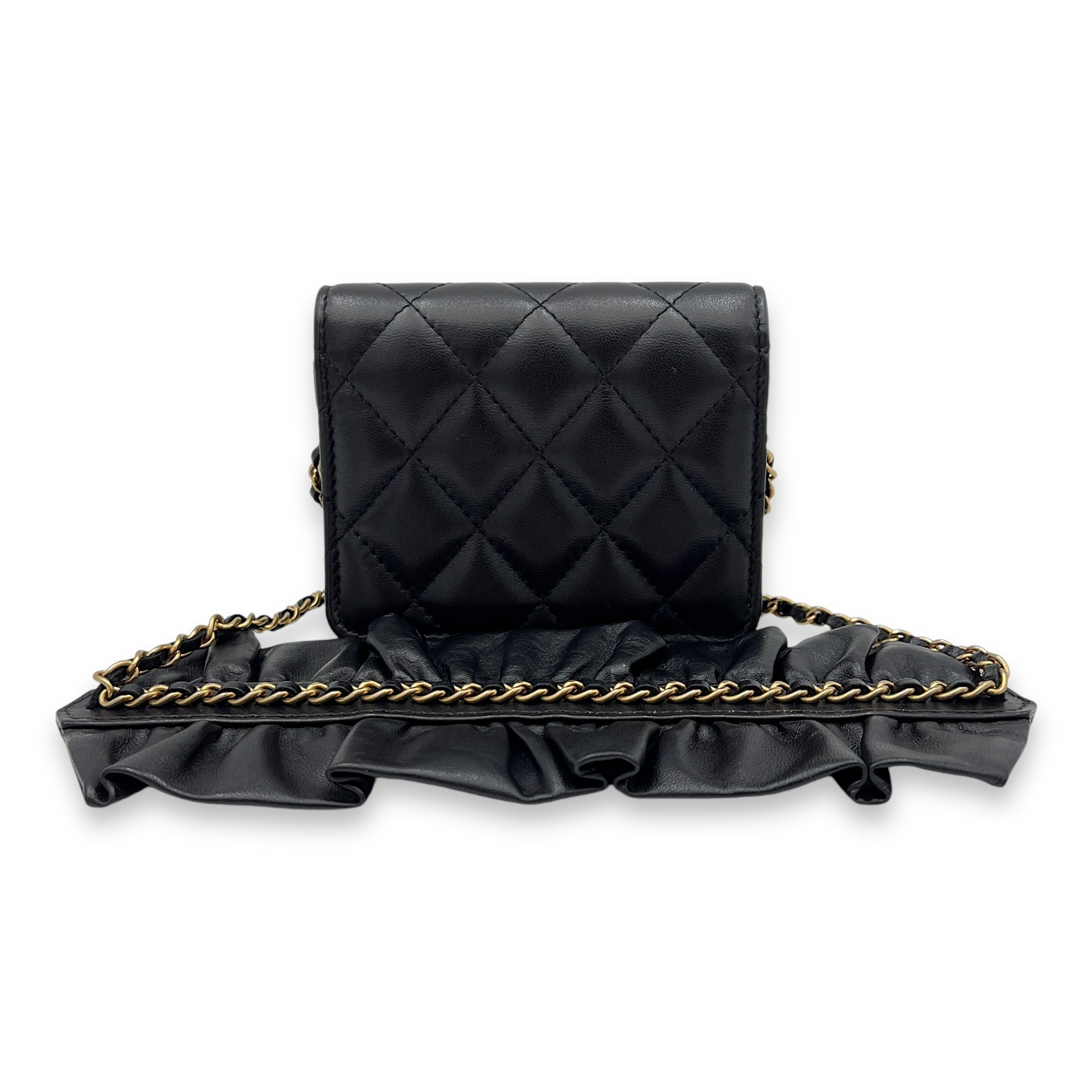 Classic Flap Chain Mini Black Card Holder in Lambskin, Gold hardware