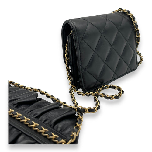 Classic Flap Chain Mini Black Card Holder in Lambskin, Gold hardware