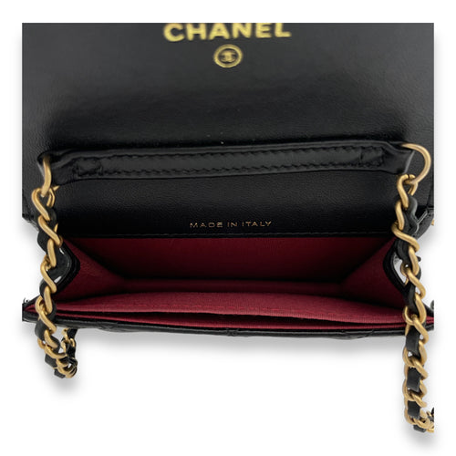 Classic Flap Chain Mini Black Card Holder in Lambskin, Gold hardware