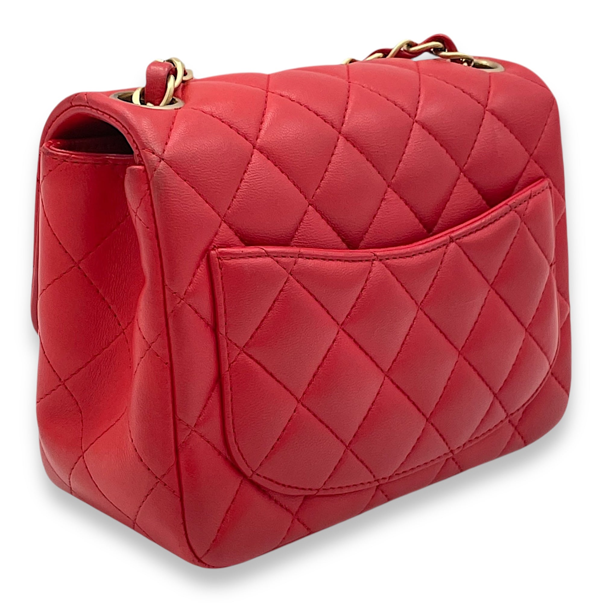 Classic Mini Red Crossbody Bag in Lambskin, Gold hardware