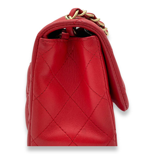 Classic Mini Red Crossbody Bag in Lambskin, Gold hardware