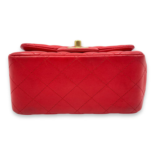 Classic Mini Red Crossbody Bag in Lambskin, Gold hardware