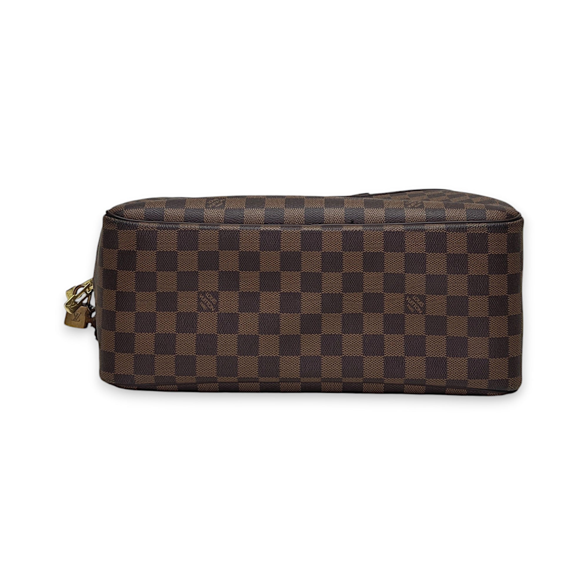 Deauville Damier Ebene GM Brown Top Handle Bag in Coated Canvas, Gold hardware