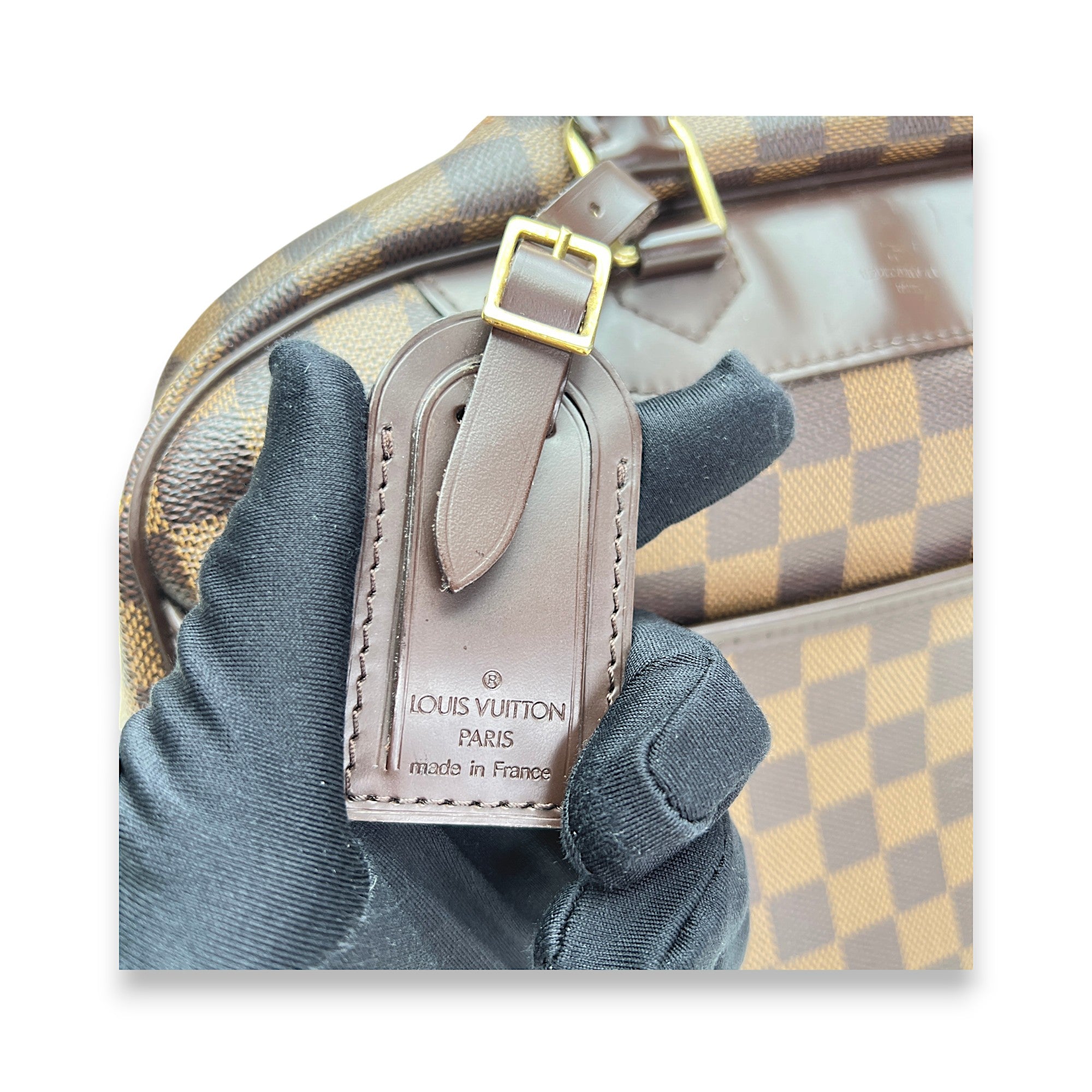 Deauville Damier Ebene GM Brown Top Handle Bag in Coated Canvas, Gold hardware