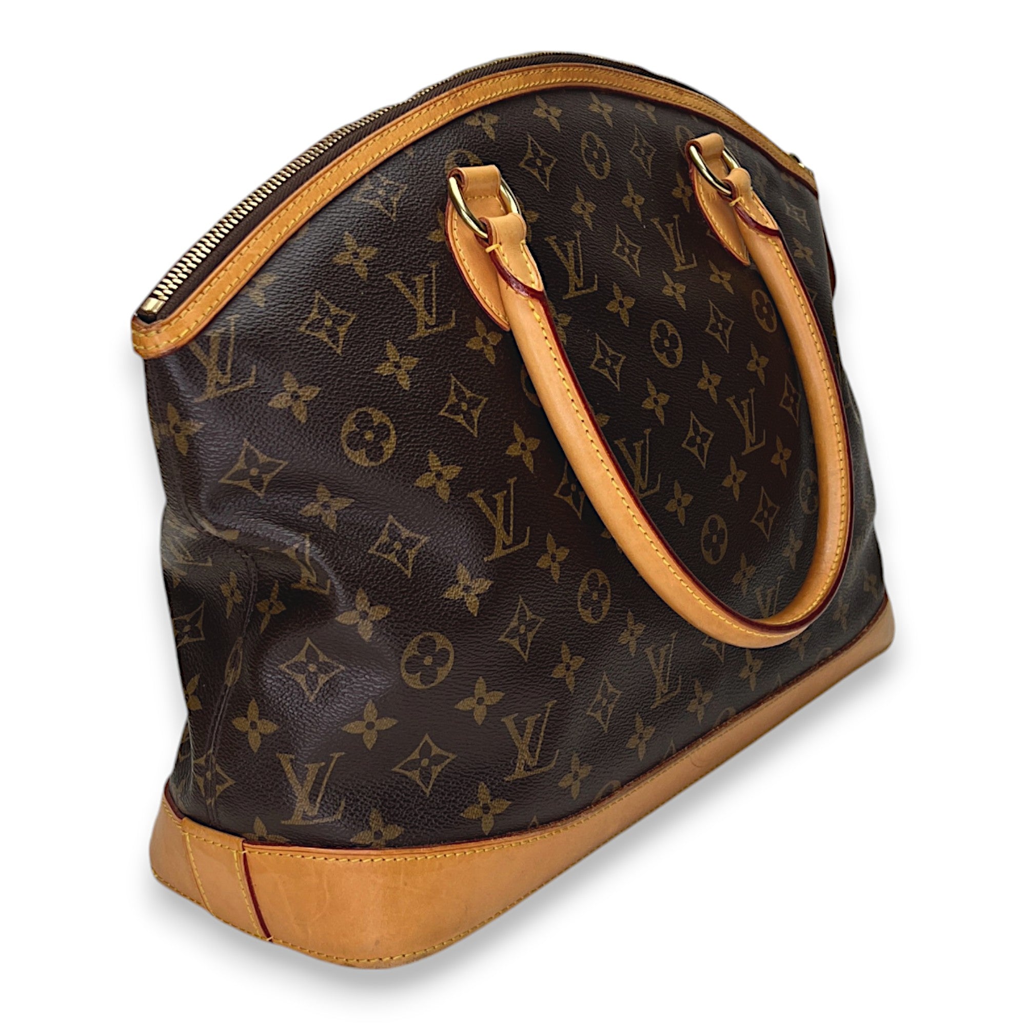 Lockit Horizontal GM Brown Top Handle Bag in Monogram Coated Canvas, Gold hardware