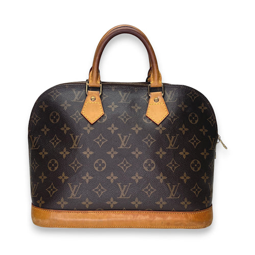 Alma PM Brown Top Handle Bag in Monogram Coated Canvas, Gold hardware