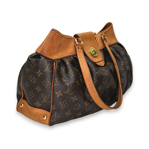 Boetie MM Brown Shoulder Bag in Monogram Coated Canvas, Gold hardware