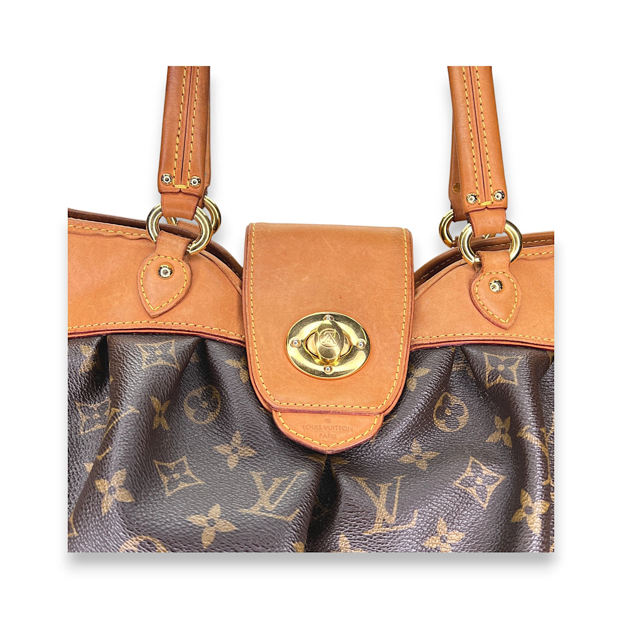 Boetie MM Brown Shoulder Bag in Monogram Coated Canvas, Gold hardware