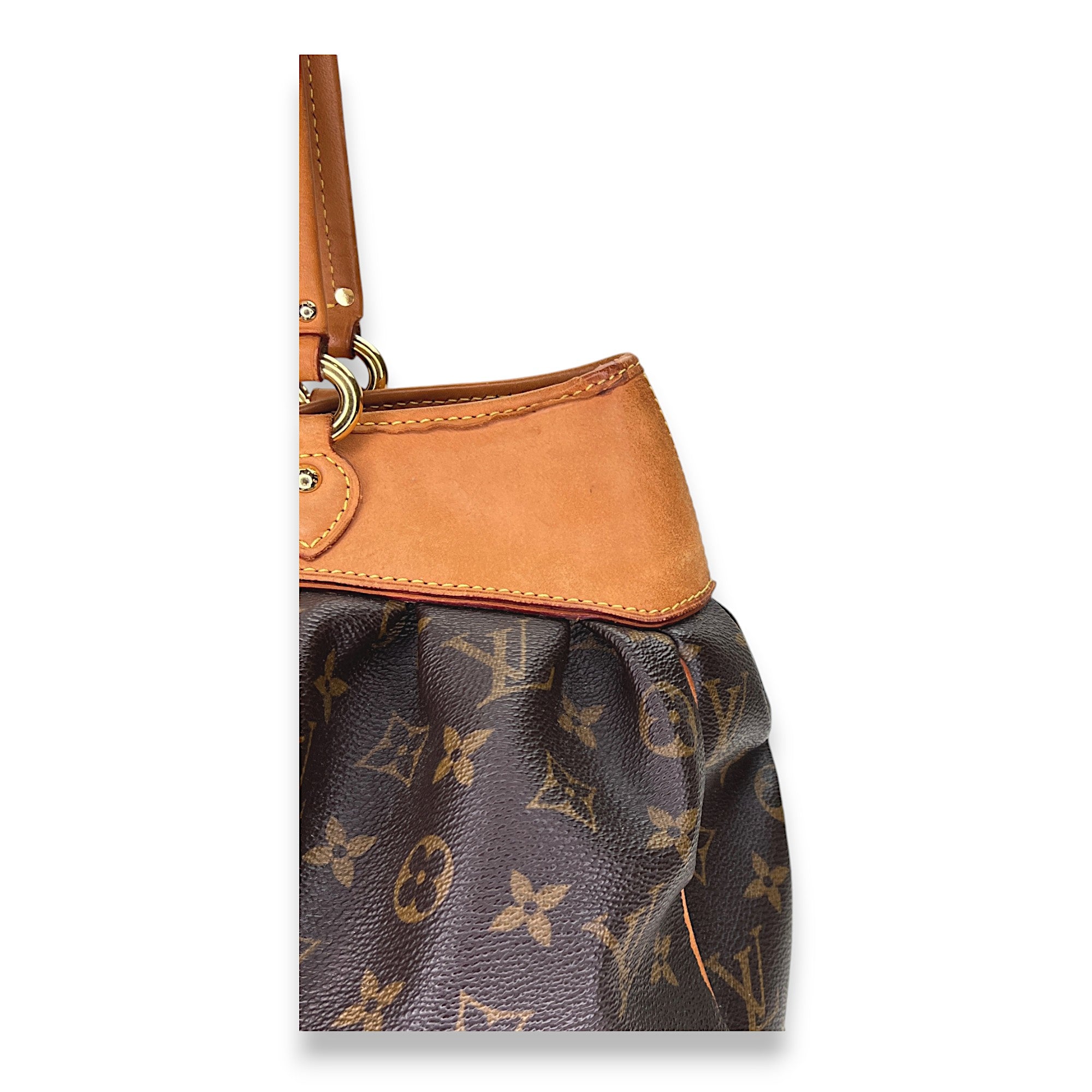 Boetie MM Brown Shoulder Bag in Monogram Coated Canvas, Gold hardware