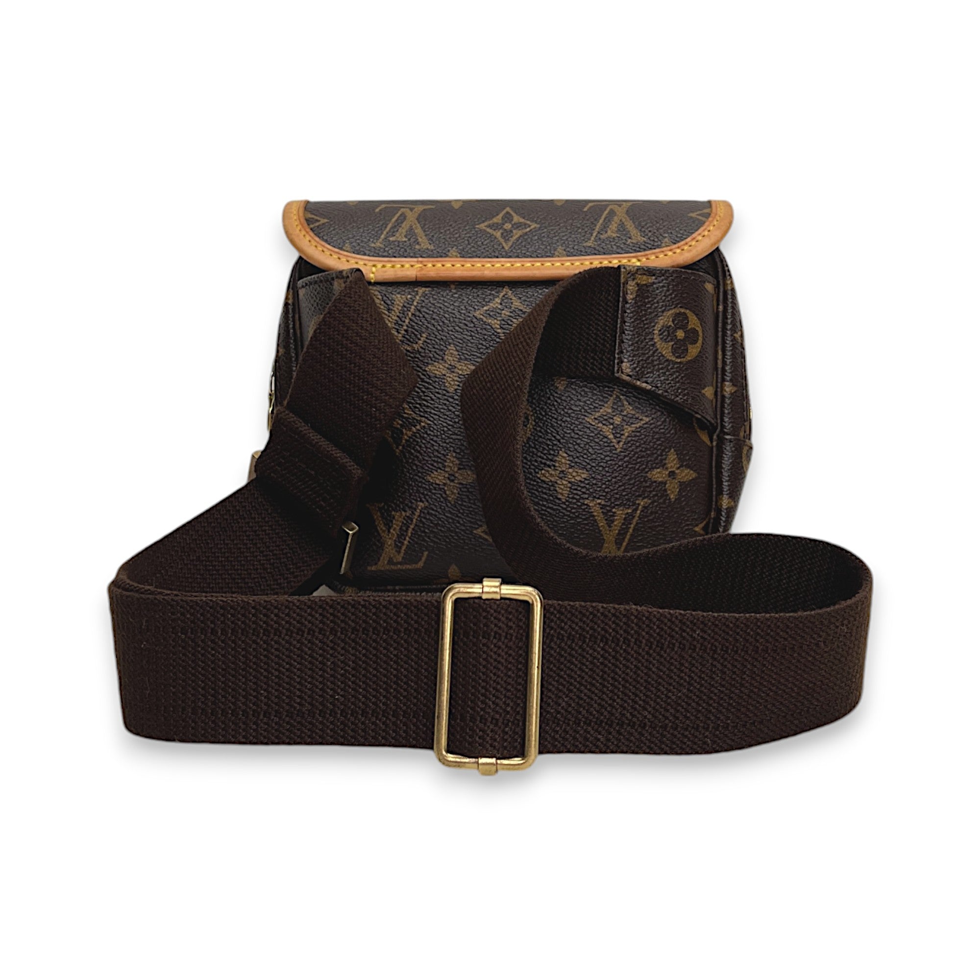 Bosphore Bum Brown Belt Bag in Monogram Coated Canvas, Gold hardware