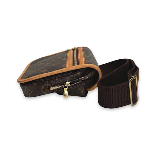 Bosphore Bum Brown Belt Bag in Monogram Coated Canvas, Gold hardware