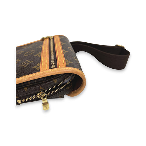 Bosphore Bum Brown Belt Bag in Monogram Coated Canvas, Gold hardware