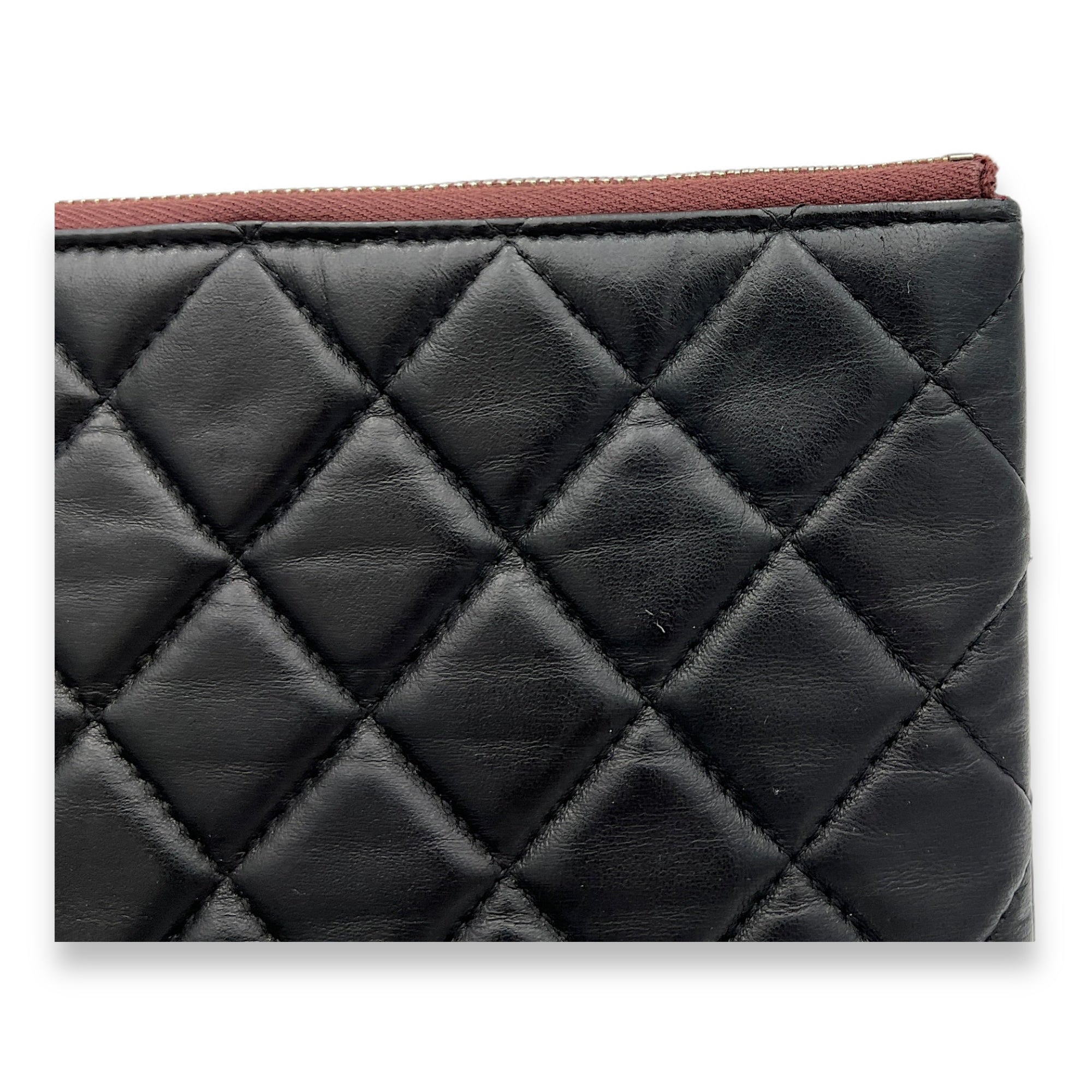 O Case Large Black Pouch in Lambskin, Light Gold hardware