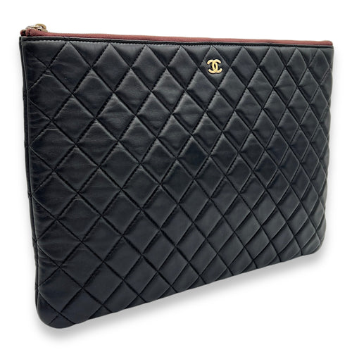 O Case Large Black Pouch in Lambskin, Light Gold hardware