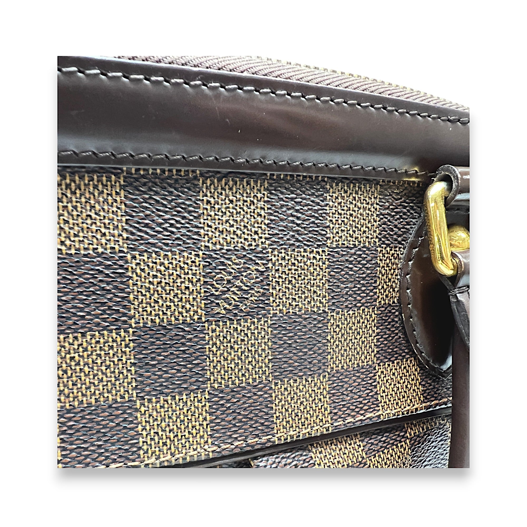 Trevi Damier Ebene PM Brown Top Handle Bag in Coated Canvas, Gold hardware