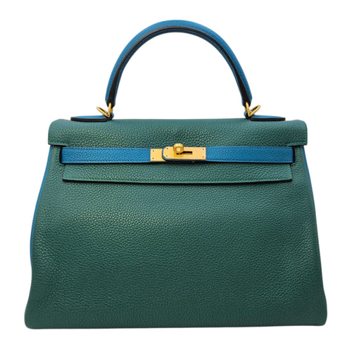 HSS Kelly 32 Malachite/ Blue Izmir in Clemence Brushed Gold hardware