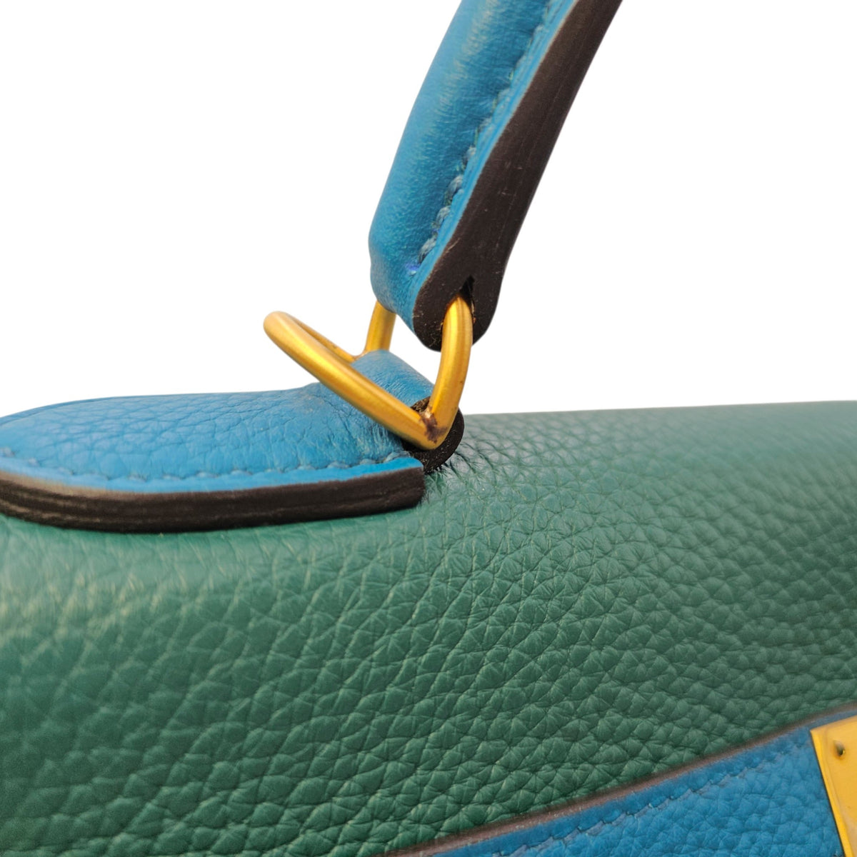 HSS Kelly 32 Malachite/ Blue Izmir in Clemence Brushed Gold hardware
