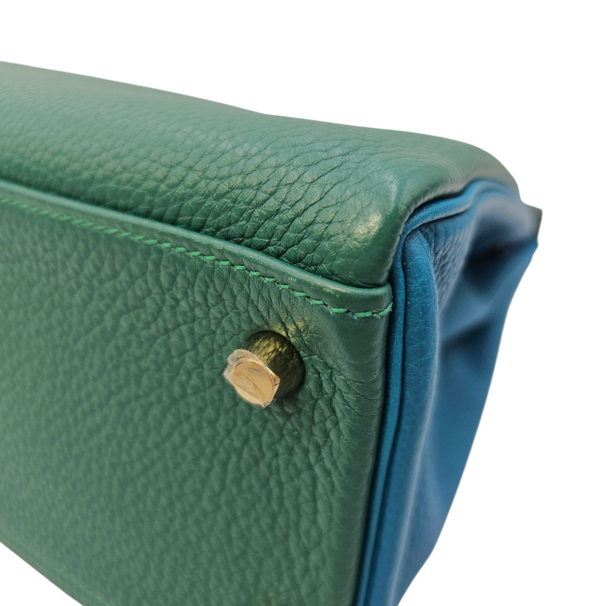 HSS Kelly 32 Malachite/ Blue Izmir in Clemence Brushed Gold hardware
