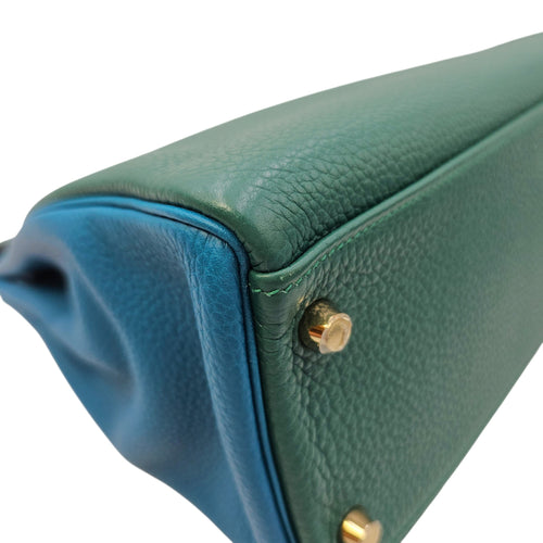 HSS Kelly 32 Malachite/ Blue Izmir in Clemence Brushed Gold hardware