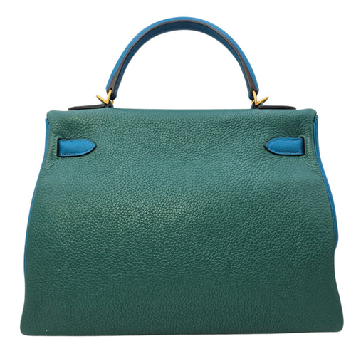 HSS Kelly 32 Malachite/ Blue Izmir in Clemence Brushed Gold hardware