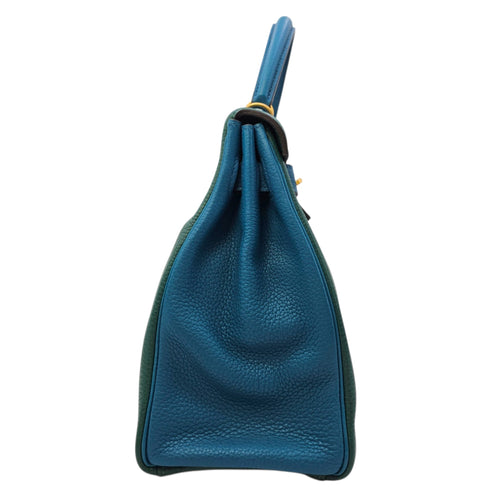 HSS Kelly 32 Malachite/ Blue Izmir in Clemence Brushed Gold hardware