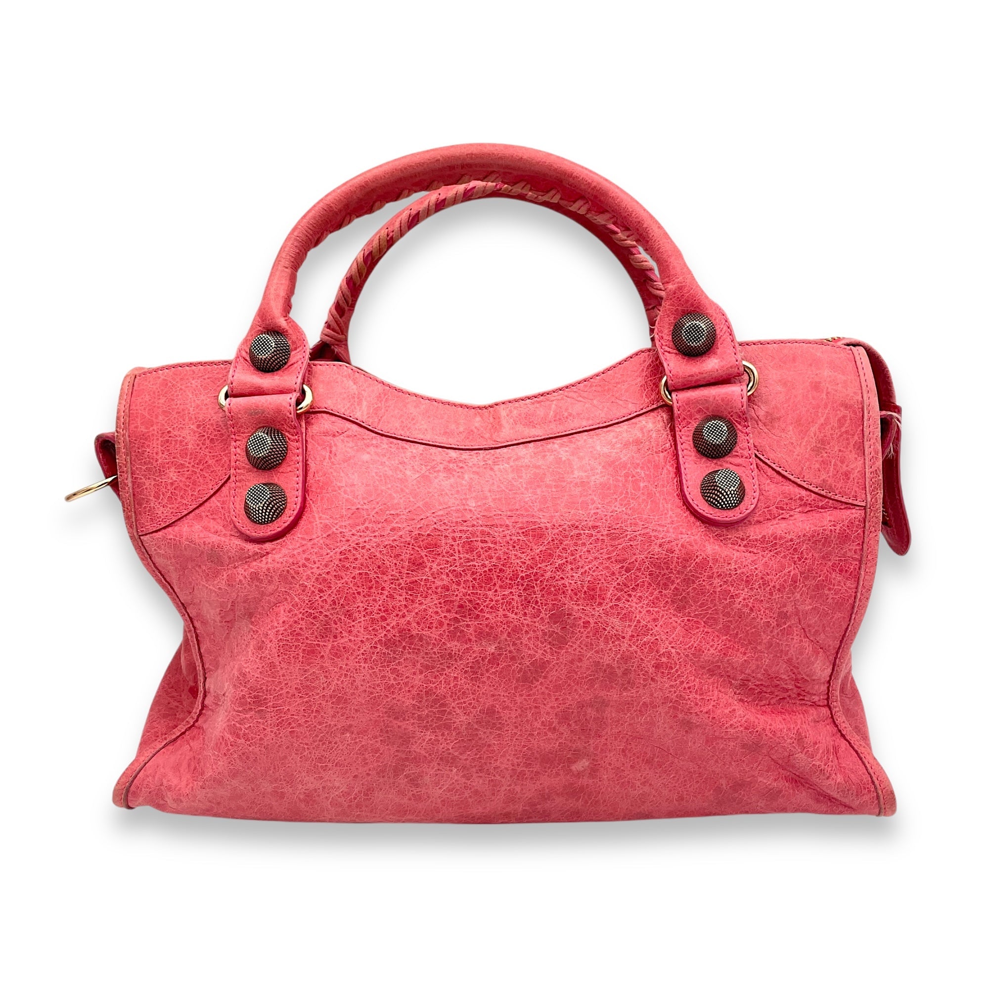 Balenciaga City Medium Pink Top Handle Bag in Distressed