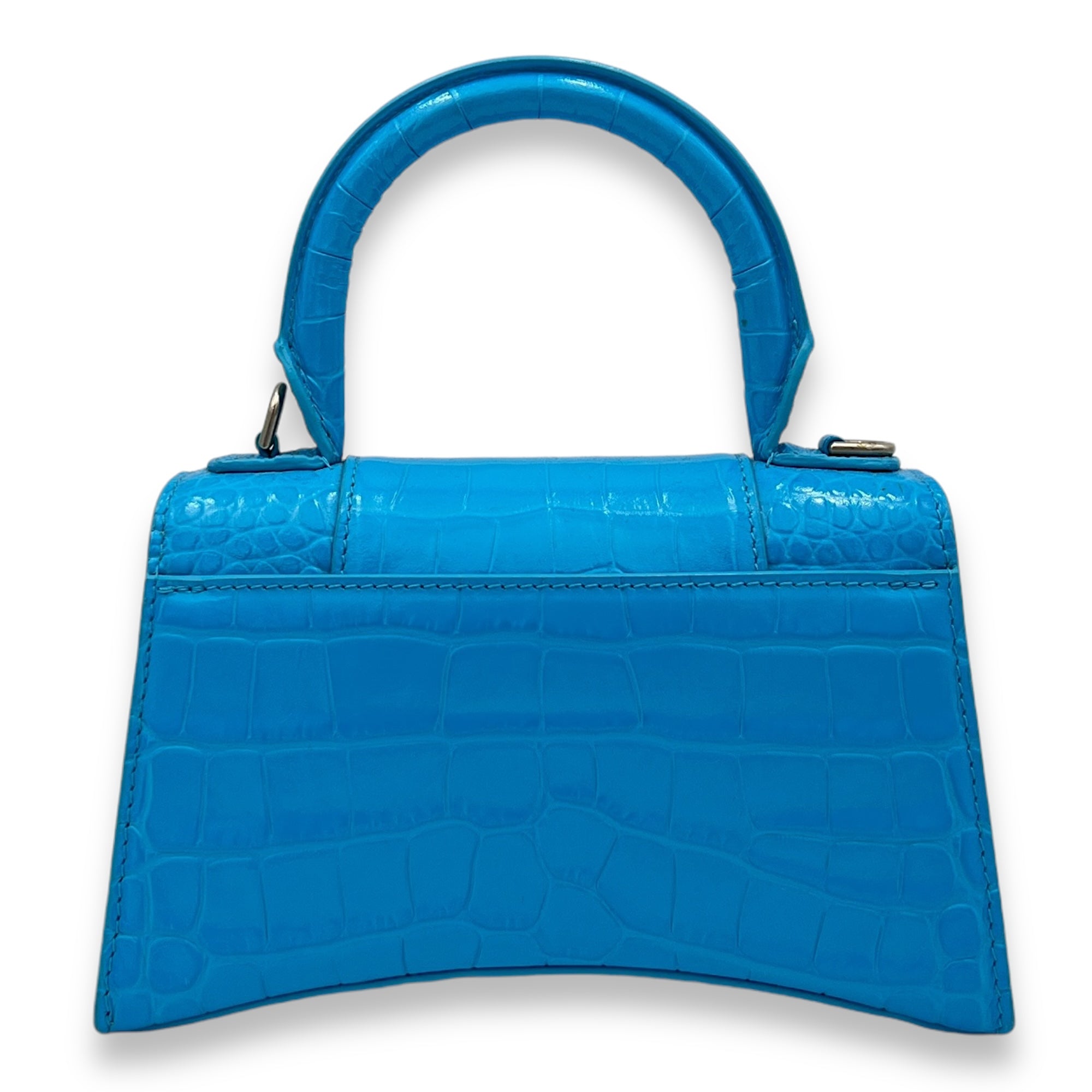 Balenciaga Hourglass Top Handle Bag XS Blue in Calfskin , Silver