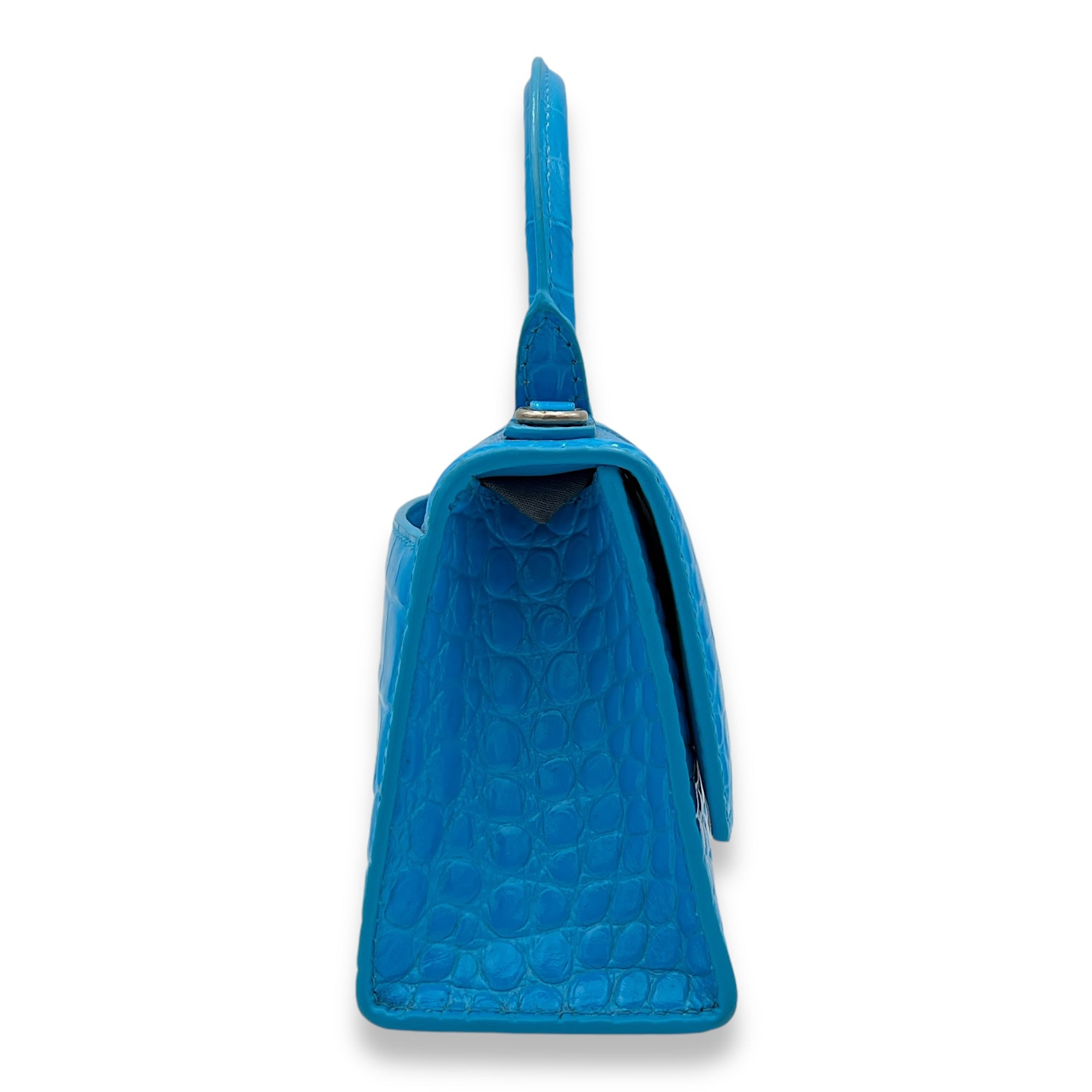 Balenciaga Hourglass Top Handle Bag XS Blue in Calfskin , Silver