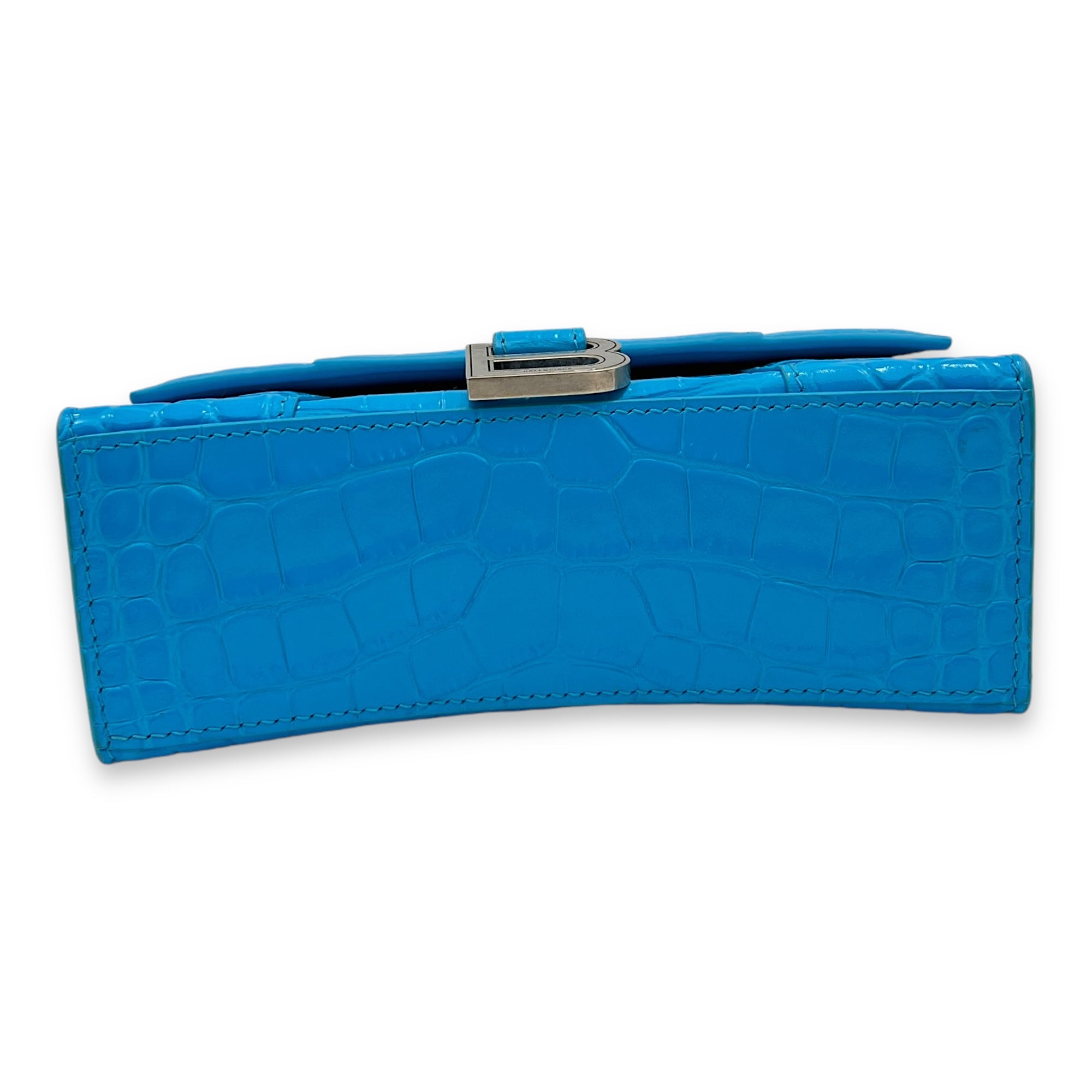 Balenciaga Hourglass Top Handle Bag XS Blue in Calfskin , Silver