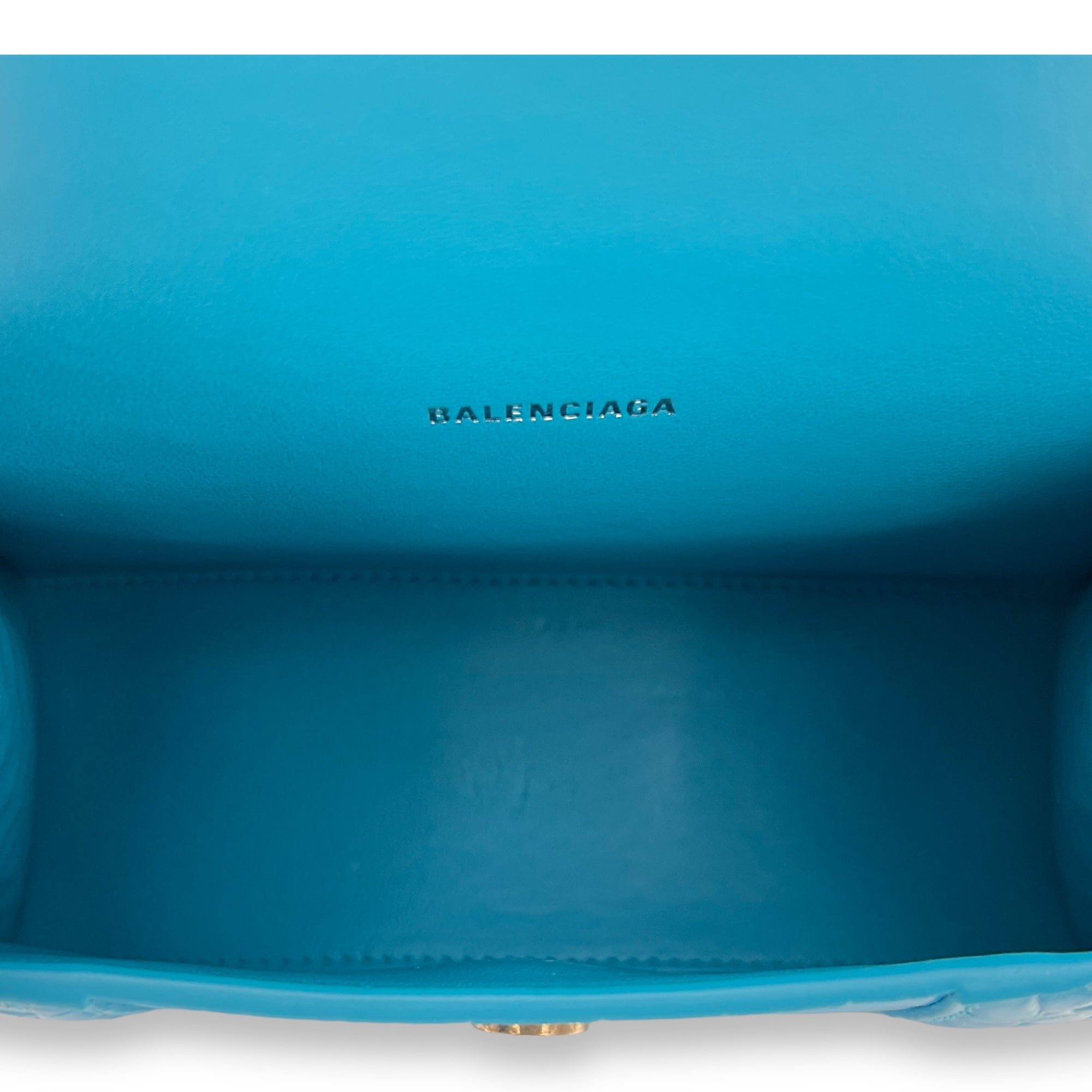Balenciaga Hourglass Top Handle Bag XS Blue in Calfskin , Silver