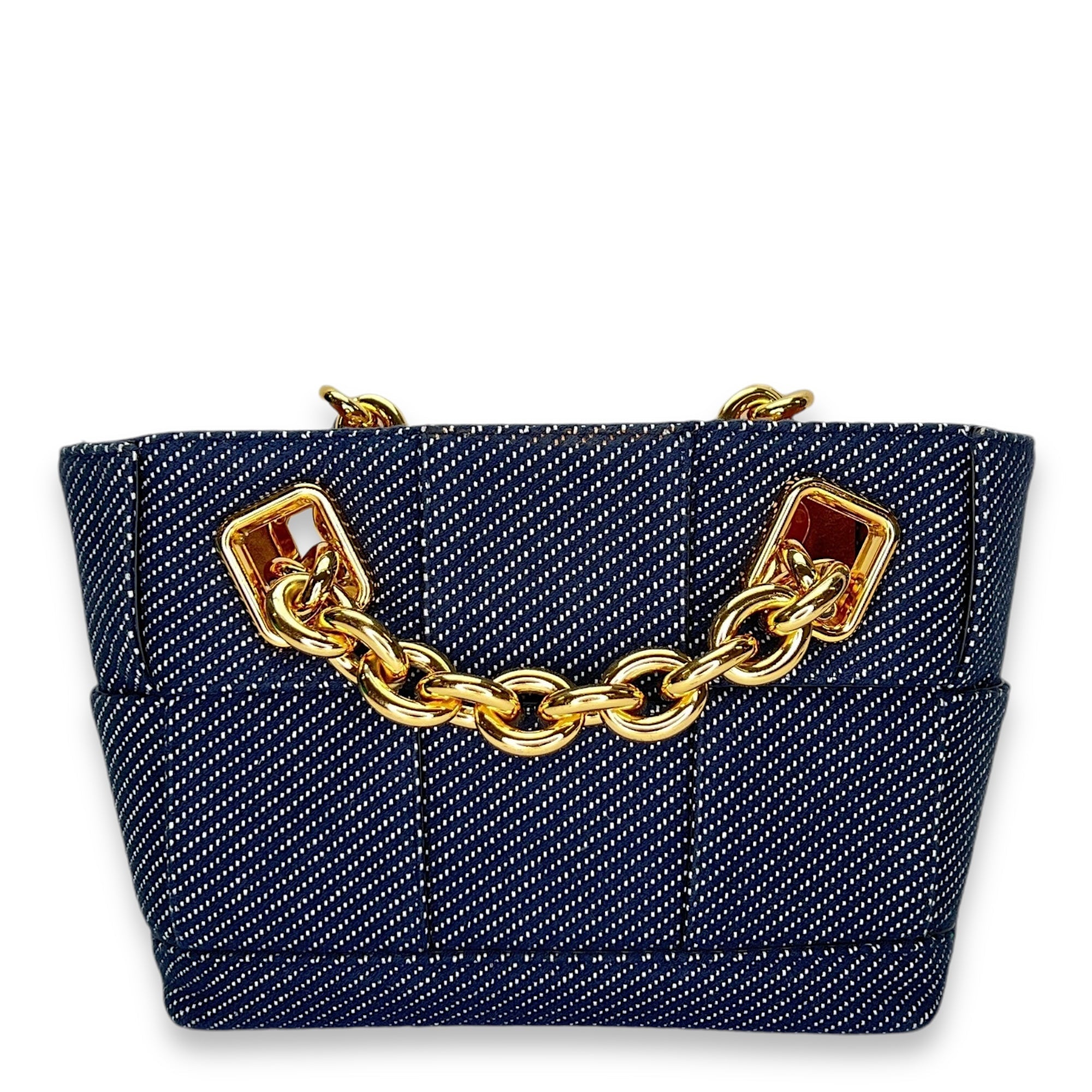 Bottega Veneta Arco Chain Blue Shoulder Bag in Denim, Gold