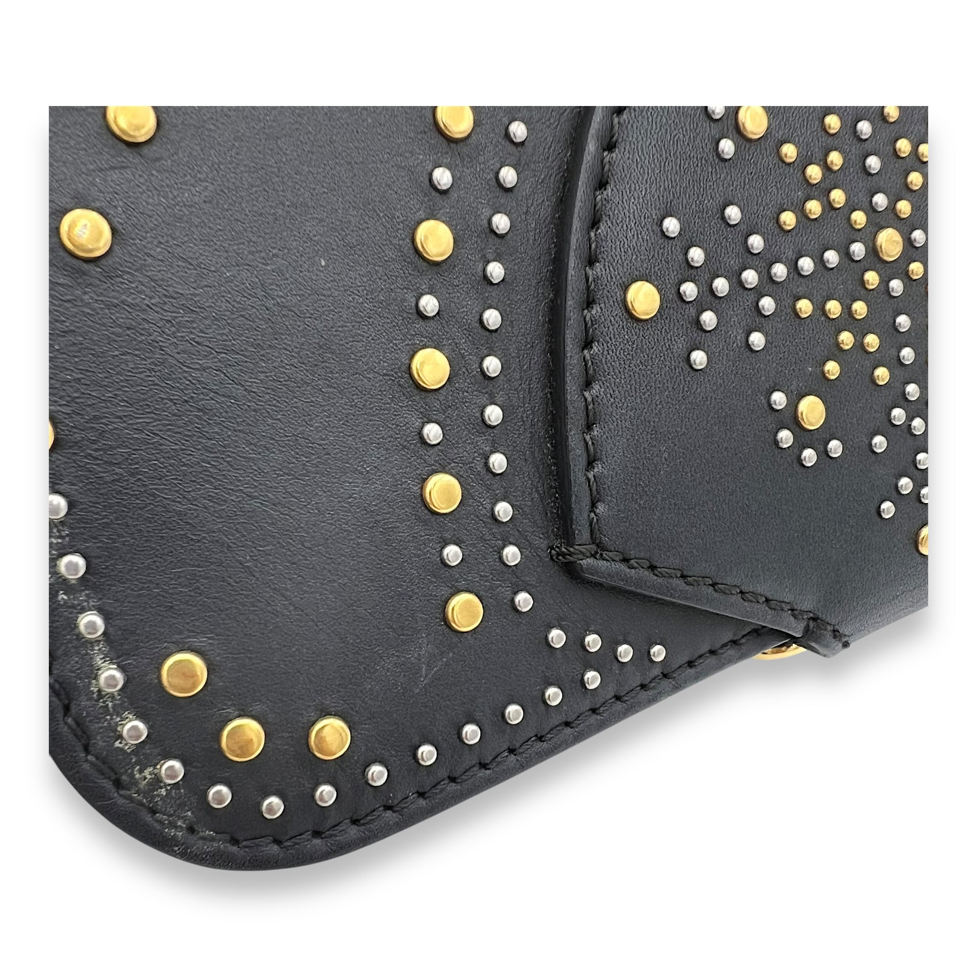 Birdie Studded Black Crossbody Bag in Calfskin, Mixed hardware