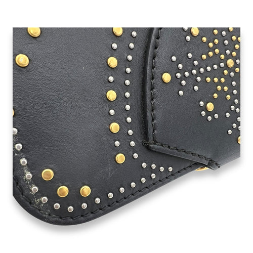 Birdie Studded Black Crossbody Bag in Calfskin, Mixed hardware