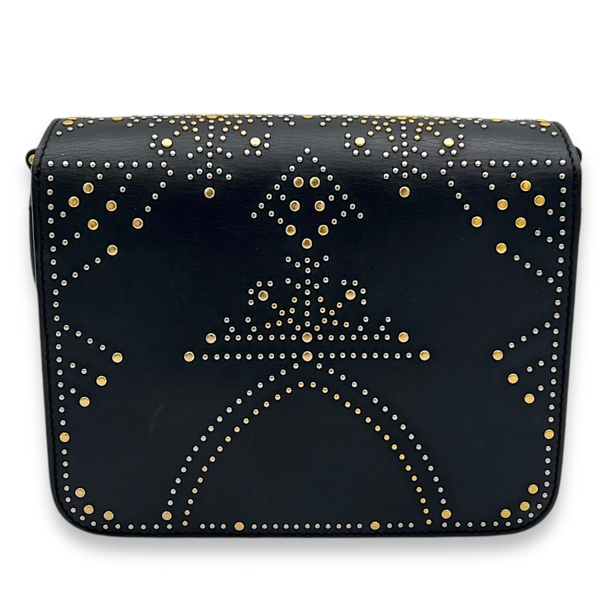 Birdie Studded Black Crossbody Bag in Calfskin, Mixed hardware