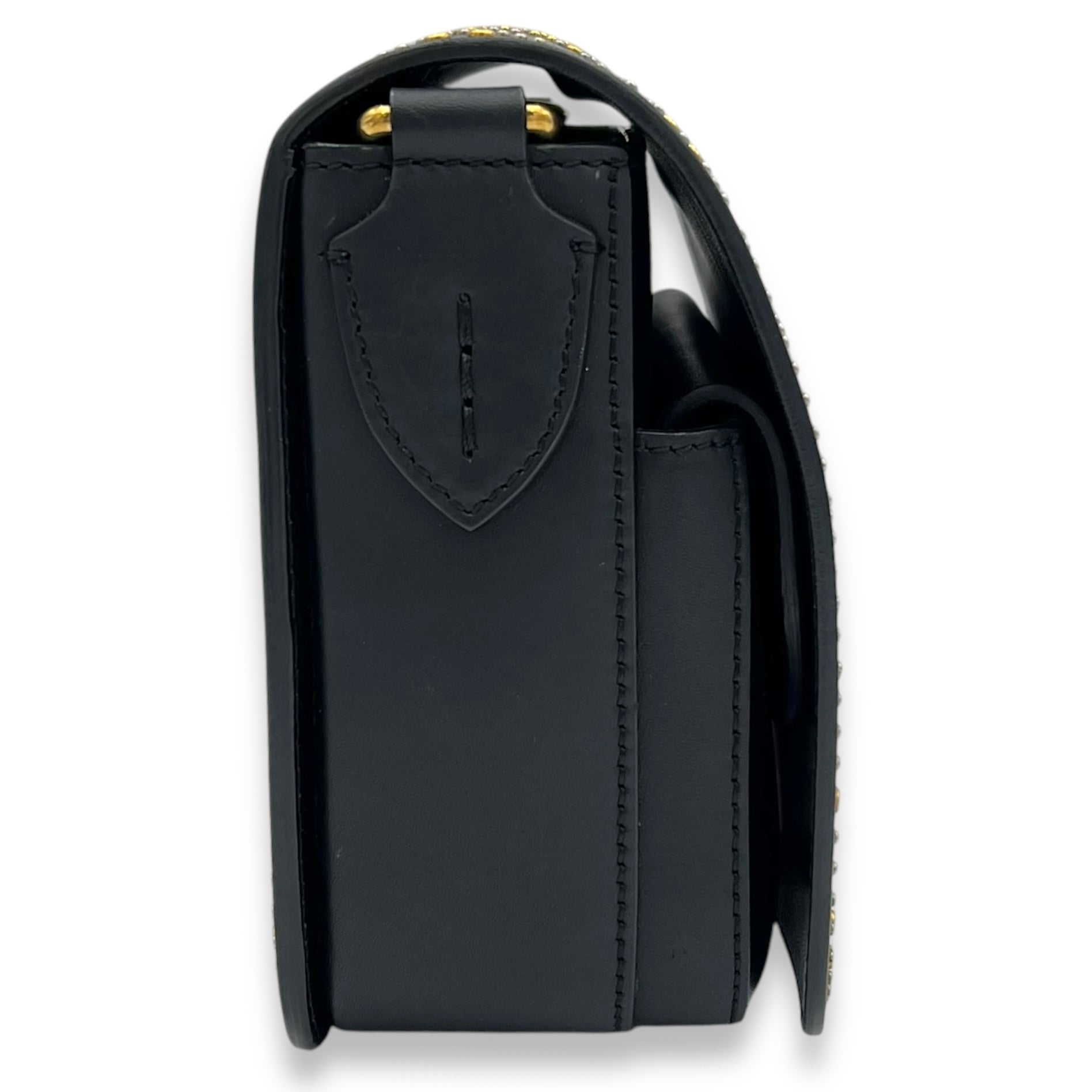 Birdie Studded Black Crossbody Bag in Calfskin, Mixed hardware