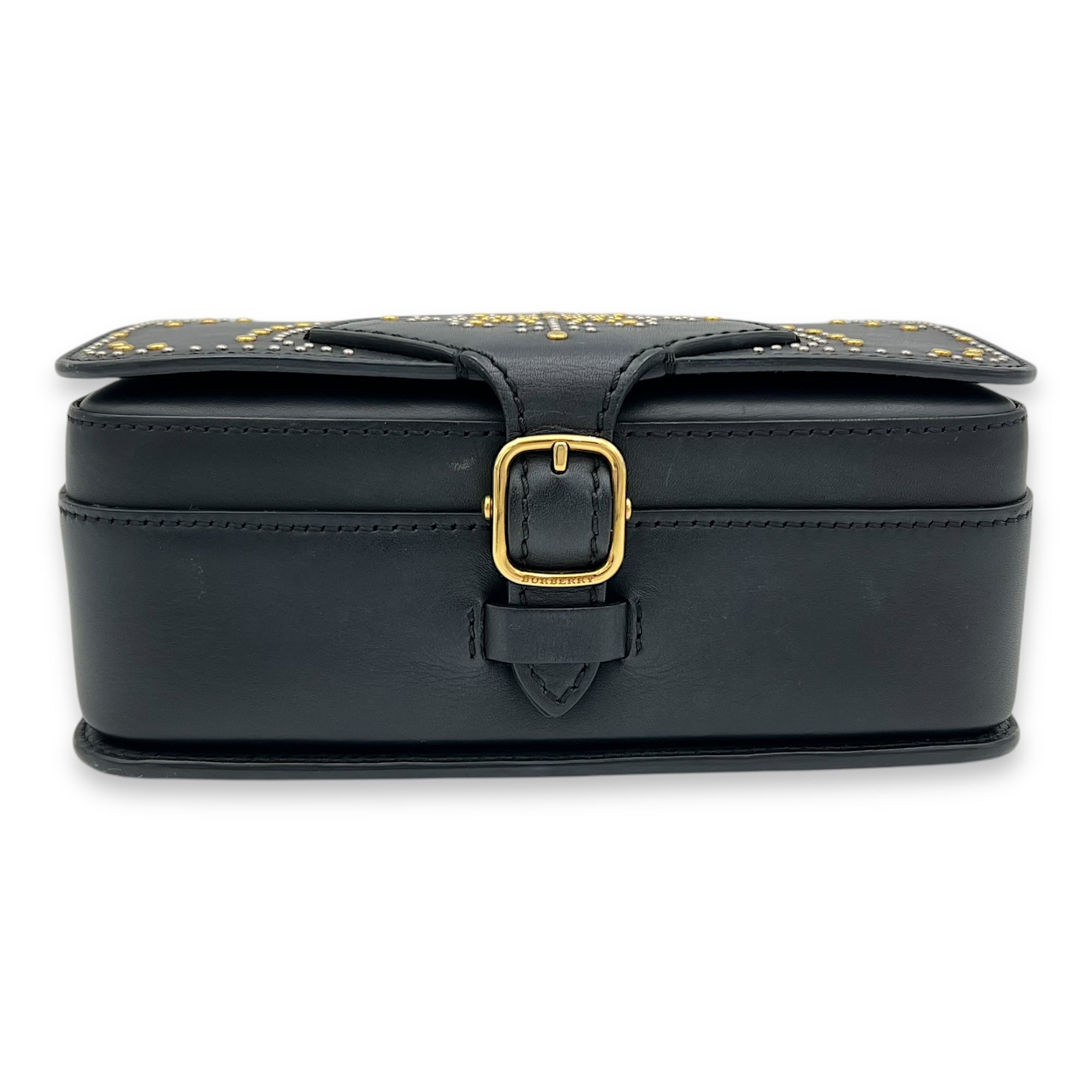 Birdie Studded Black Crossbody Bag in Calfskin, Mixed hardware