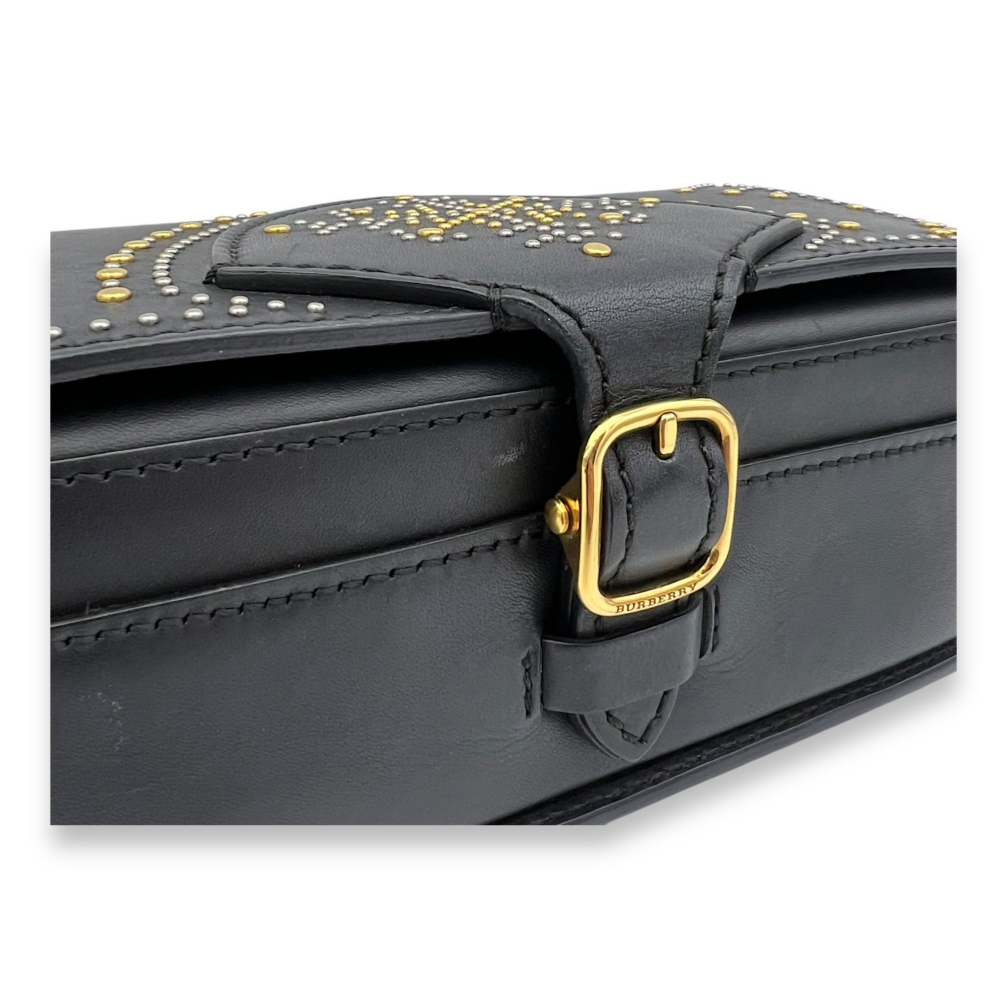 Birdie Studded Black Crossbody Bag in Calfskin, Mixed hardware
