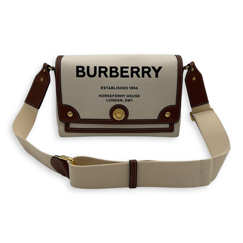 Burberry Horseferry Print Note Brown Crossbody Bag in Canvas, Gold hardware_26