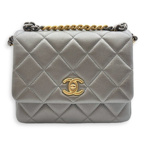 Side Note Metallic Silver Crossbody Bag in Lambskin Gold/Ruthenium hardware C105523 1