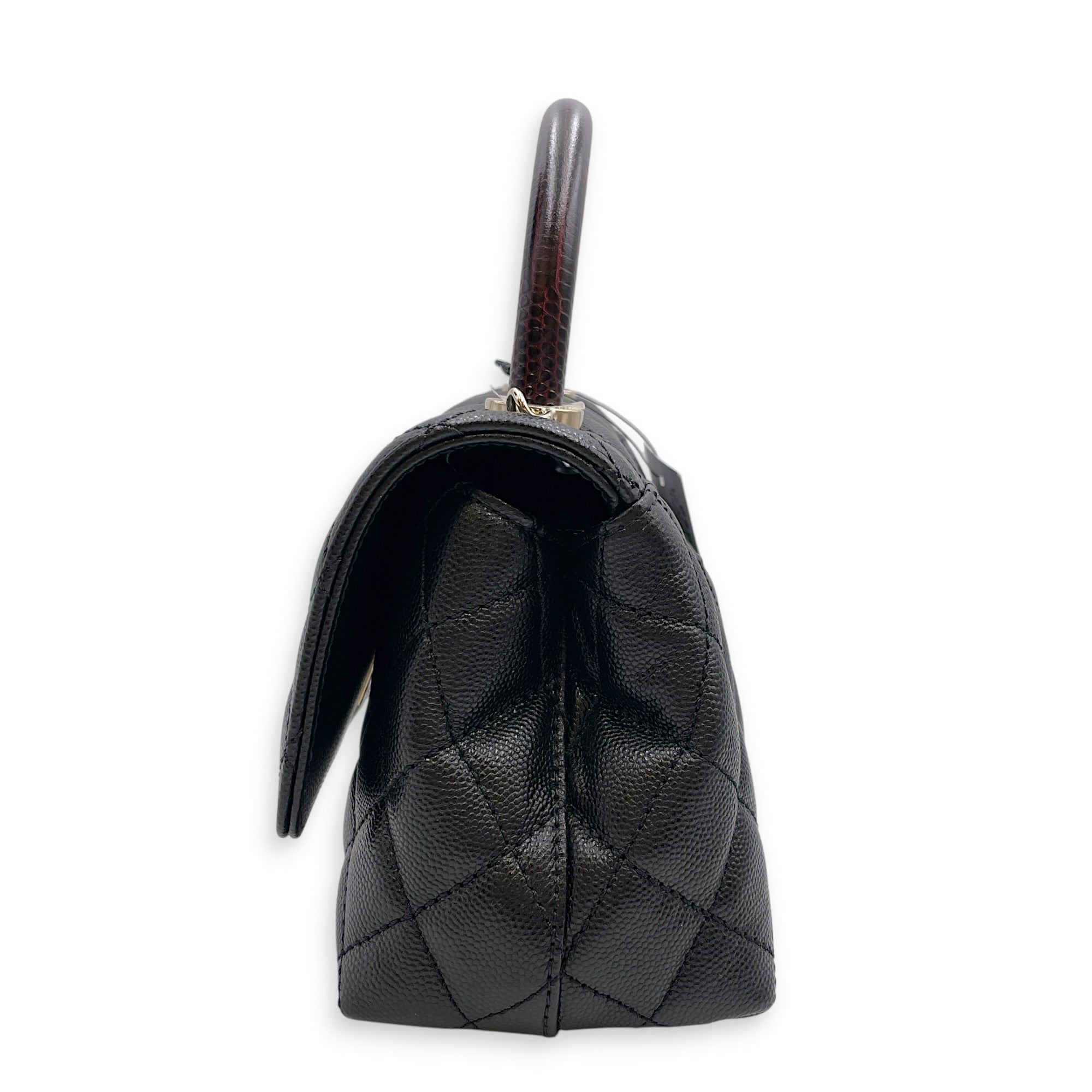 Quilted Coco Handle (19cm) Mini Black/Burgundy Handle Top Handle Bag in Caviar Leather Gold hardware C110560 7
