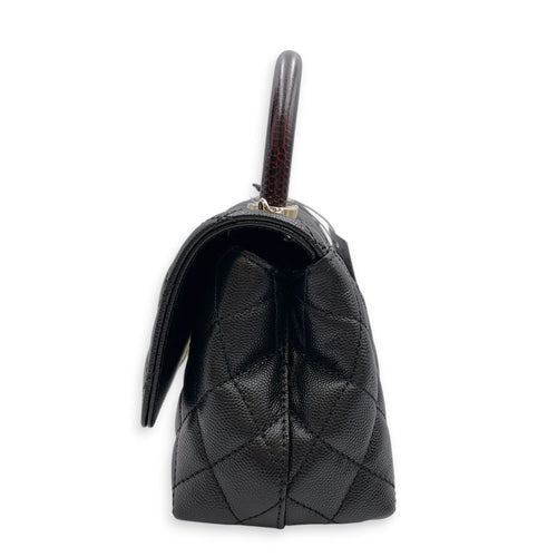Quilted Coco Handle (19cm) Mini Black/Burgundy Handle Top Handle Bag in Caviar Leather Gold hardware C110560 7