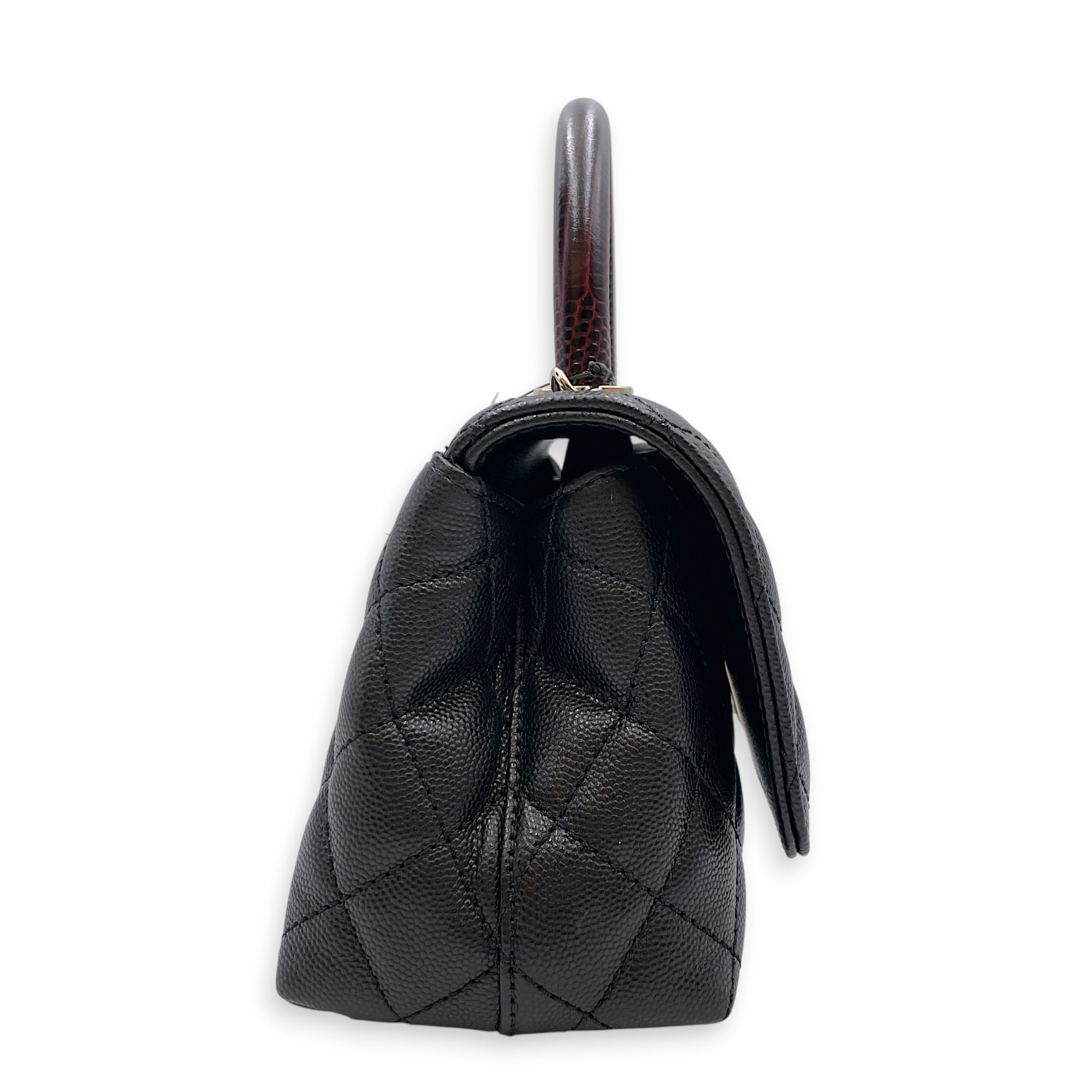 Quilted Coco Handle (19cm) Mini Black/Burgundy Handle Top Handle Bag in Caviar Leather Gold hardware C110560 11