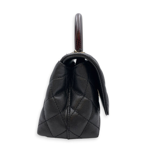 Quilted Coco Handle (19cm) Mini Black/Burgundy Handle Top Handle Bag in Caviar Leather Gold hardware C110560 11