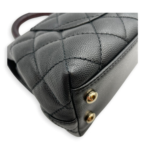Quilted Coco Handle (19cm) Mini Black/Burgundy Handle Top Handle Bag in Caviar Leather Gold hardware C110560 6