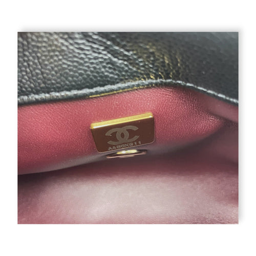Quilted Coco Handle (19cm) Mini Black/Burgundy Handle Top Handle Bag in Caviar Leather Gold hardware C110560 10